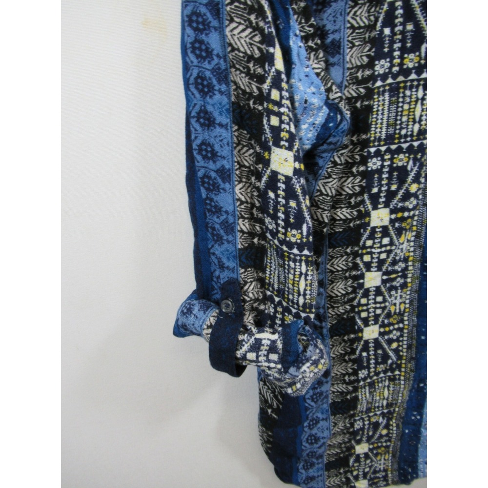 Nine West Popover Blouse Women 2XL Blue Roll Tab Long Sleeve Boho - Picture 7 of 7